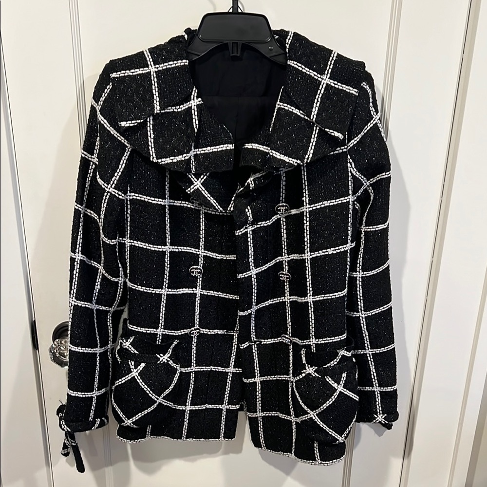 Women's Black and White Checkered Jacket Chanel